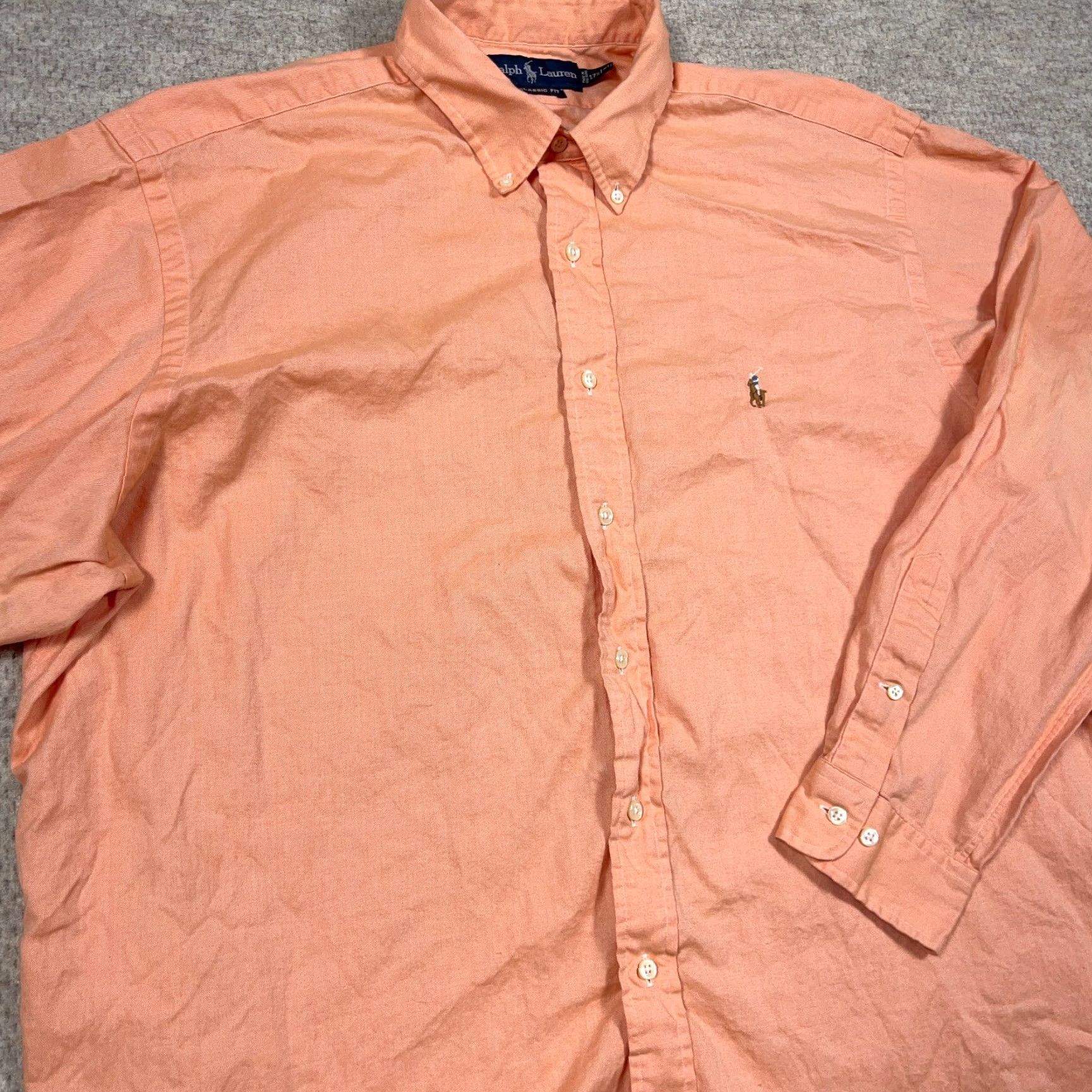 Ralph Lauren Ralph Lauren Shirt Men XL Orange Classic Fit Button Up Dress Flesh Pony Solid Size 46R - 6 Thumbnail