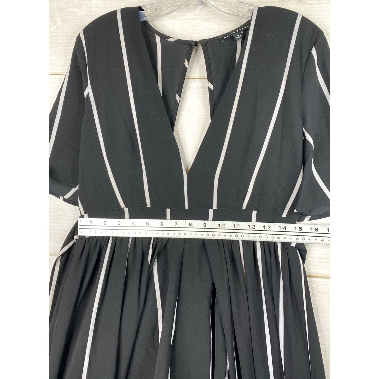 Vintage Haute Monde Maxi Dress Womens L Black Striped Open Keyhole Back Stretch Dress Size L / US 10 / IT 46 - 4 Thumbnail