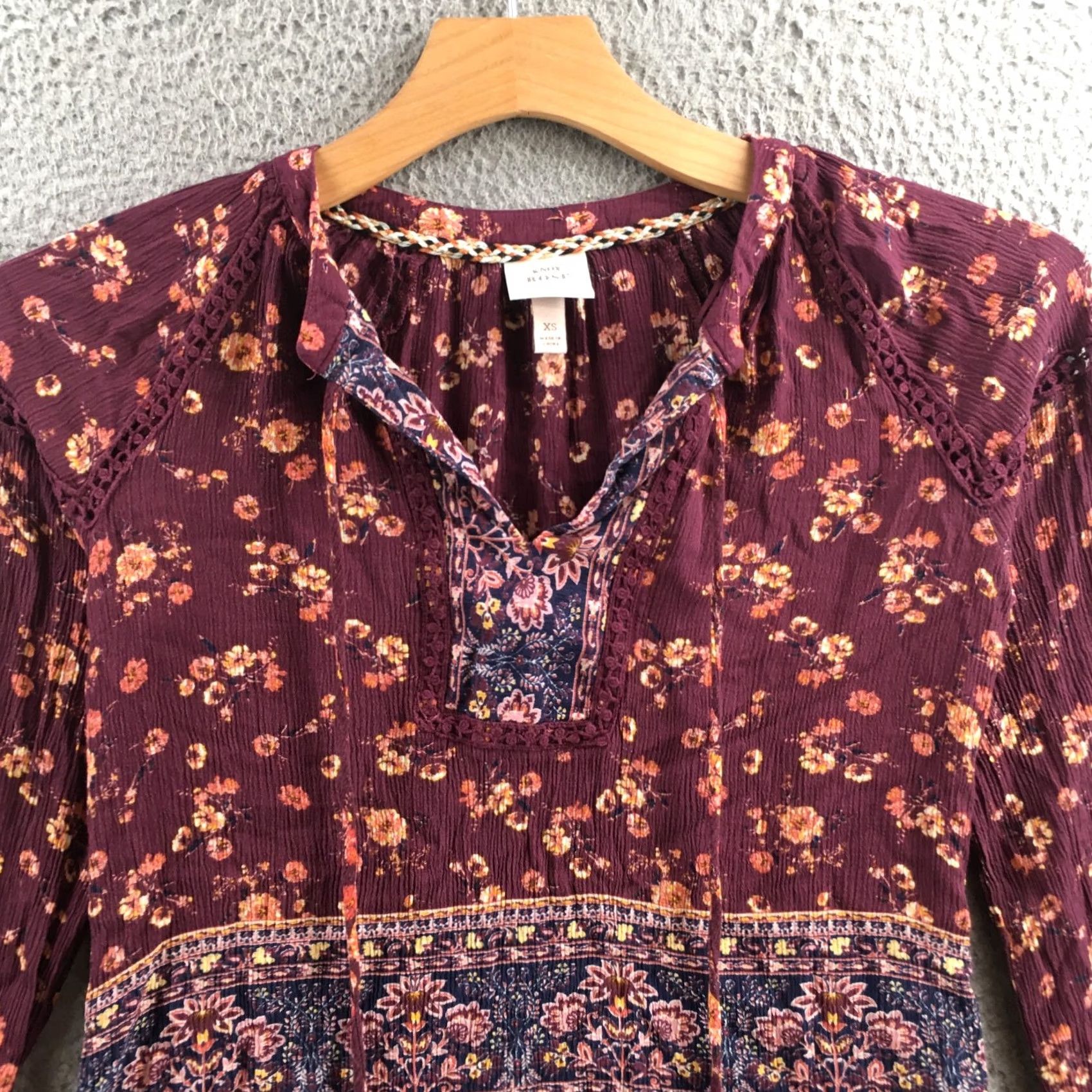 Vintage Knox Rose Tops Womens XS Maroon Floral Front-Tie Longsleeve Boho Blouse Casual Shirt Womens XS Maroon Floral Front-Tie Long Sleeve Blouse Knit Blouse Size XS / US 0-2 / IT 36-38 - 2 Thumbnail