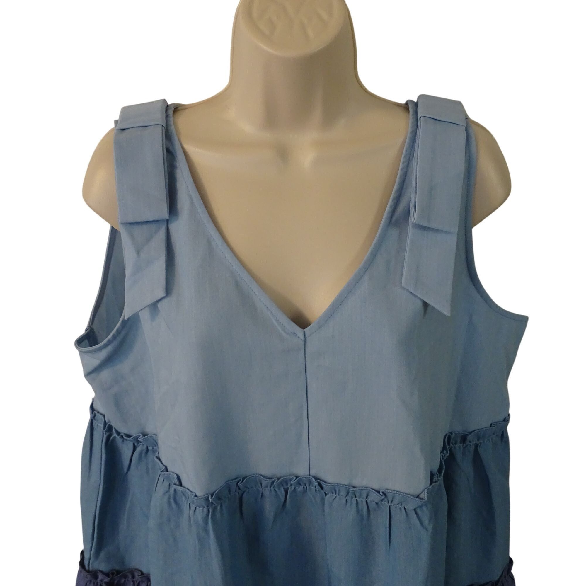 Other Ott Women Tiered Sleeveless V-Neck Babydoll Tank Top Blue 1X Size XL / US 12-14 / IT 48-50 - 2 Thumbnail