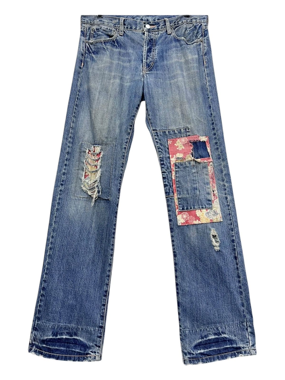 Takeo Kikuchi 🔥Vintage TAKEO KIKUCHI Distressed Ripped Patchwork Mudmax Size US 33 - 2 Thumbnail