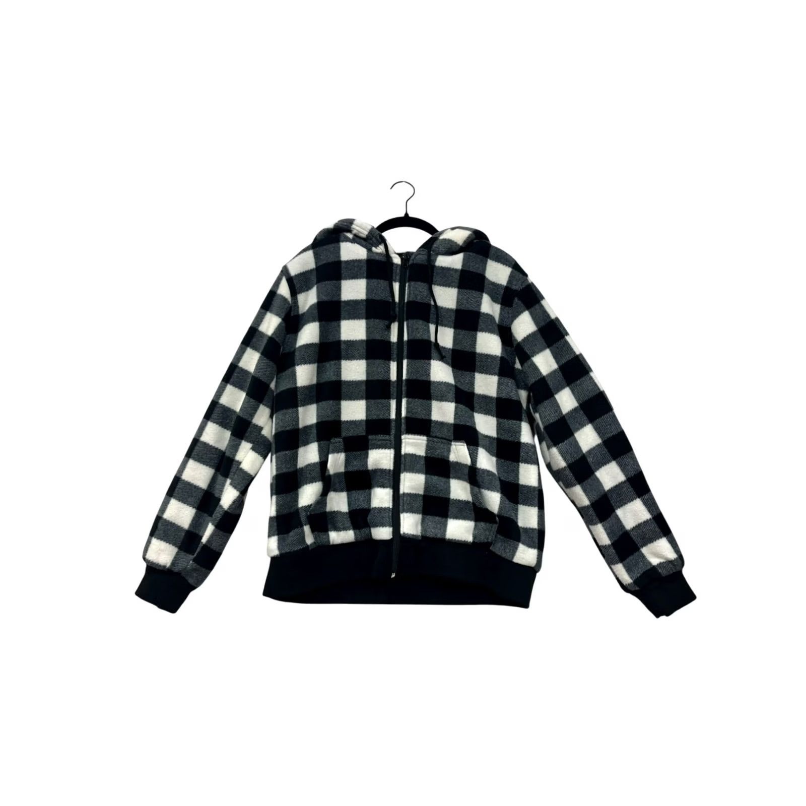 Vintage VINTAGE Womens Large Black & White Buffalo Plaid Zip-Up Hoodie Jacket #6879 Size L / US 10 / IT 46 - 2 Thumbnail