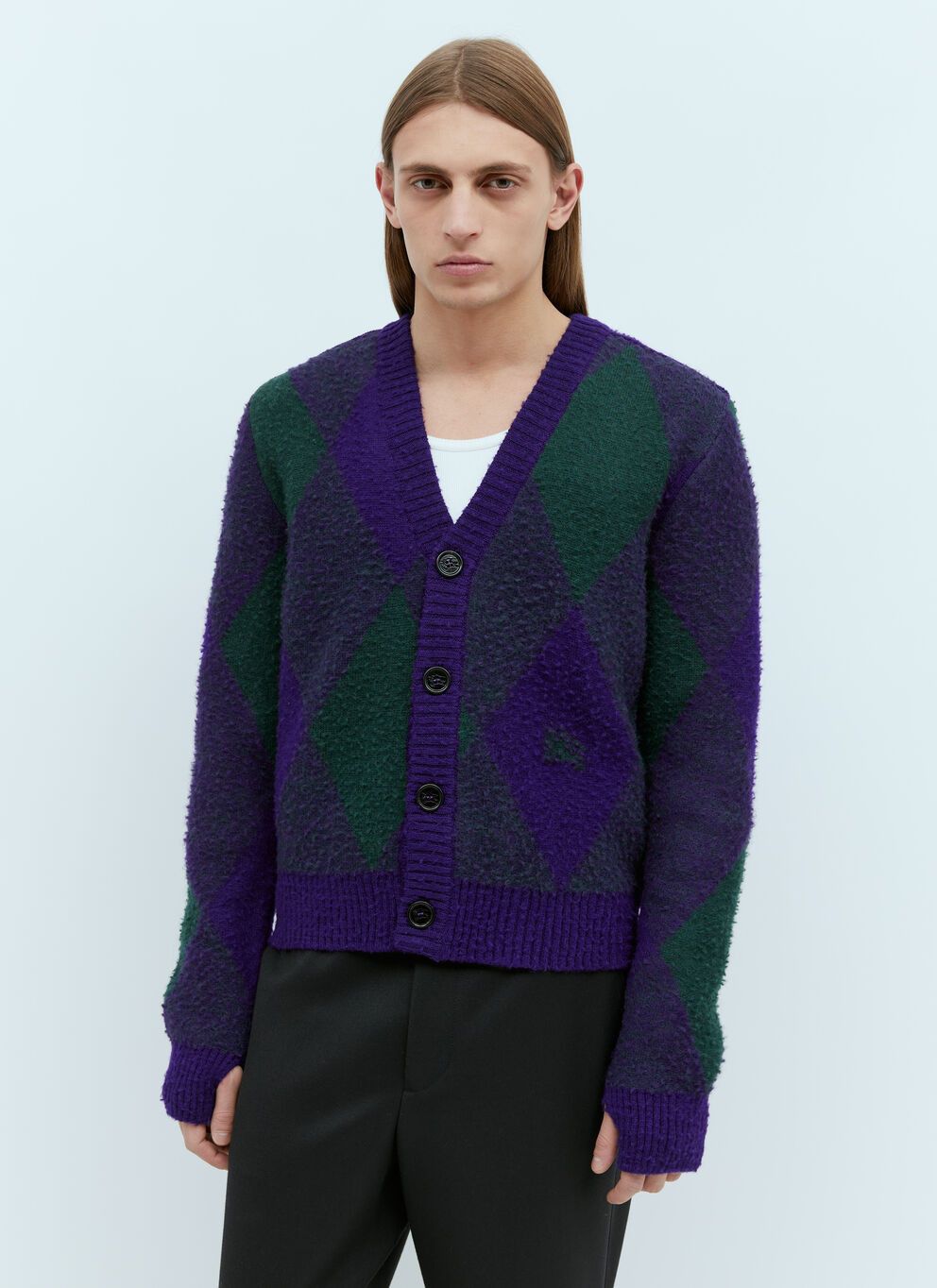 image of Burberry Argyle Wool Cardigan in Purple, Men's (Size Small)