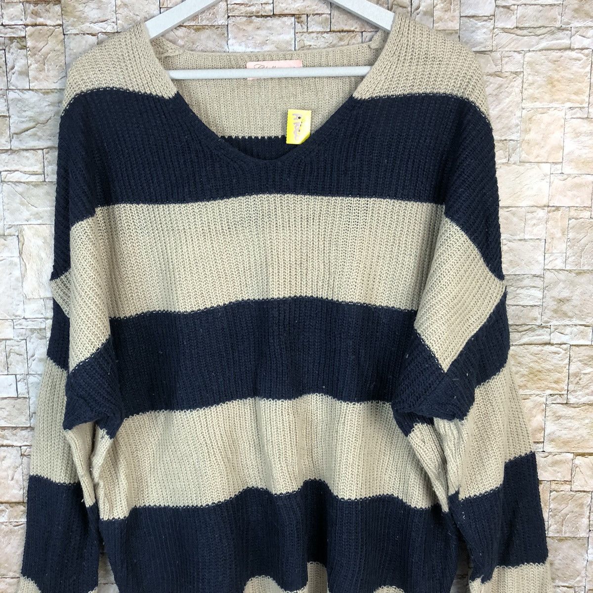 Homespun Knitwear × Japanese Brand × OVER THE STRiPES Thille Anap Brown Stripe Knitwear #A1060 Size US L / EU 52-54 / 3 - 5 Thumbnail