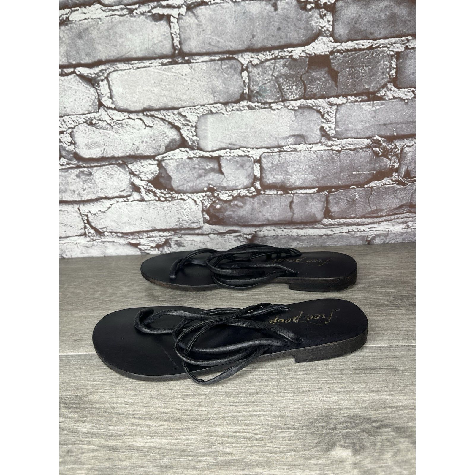 Free People Free People Kayla Black Leather Strappy Slides Sandals Women Size US 7.5 / IT 37.5 - 19 Thumbnail