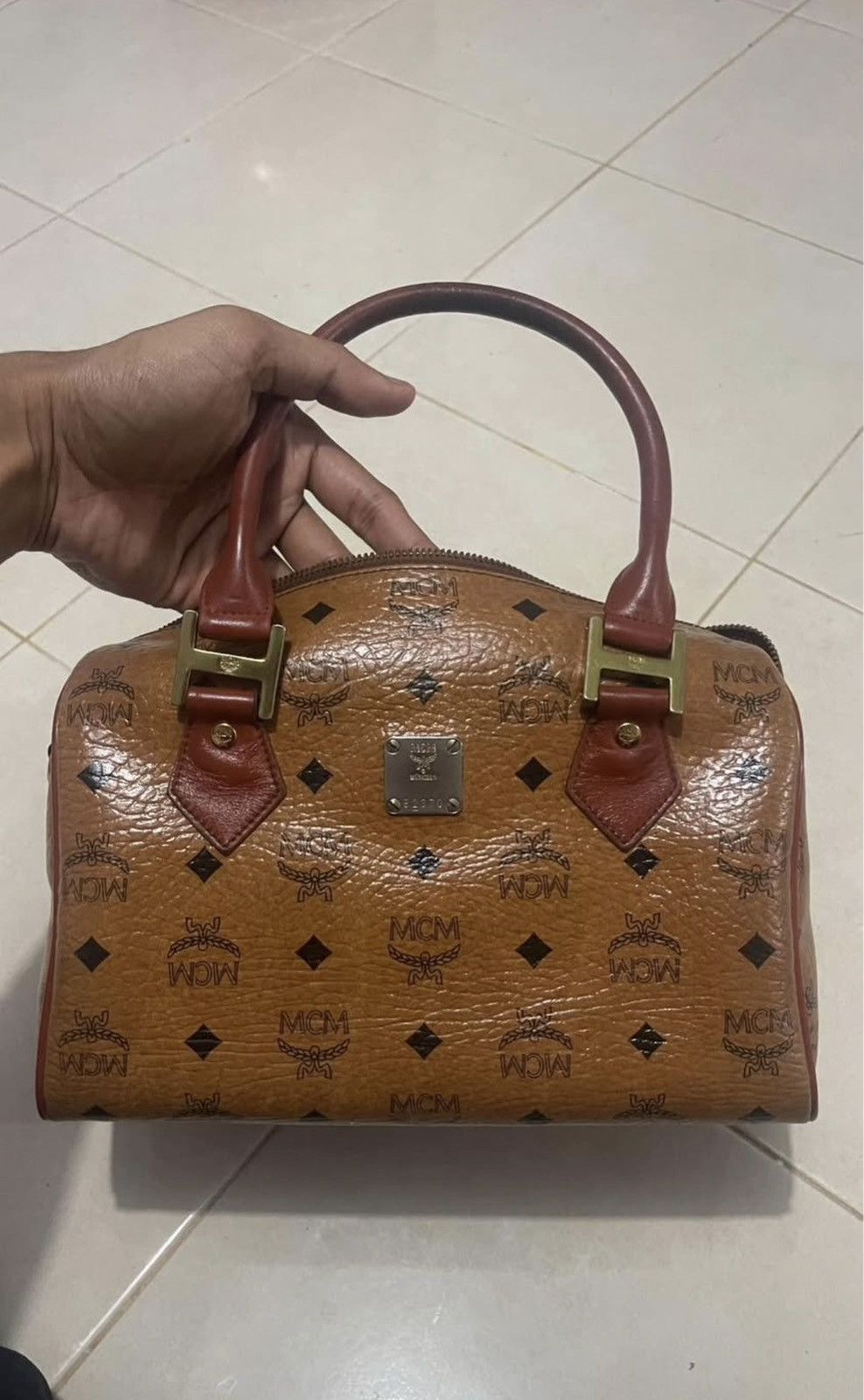 MCM MCM Cognac Monogram Visetos Boston Size ONE SIZE - 2 Thumbnail