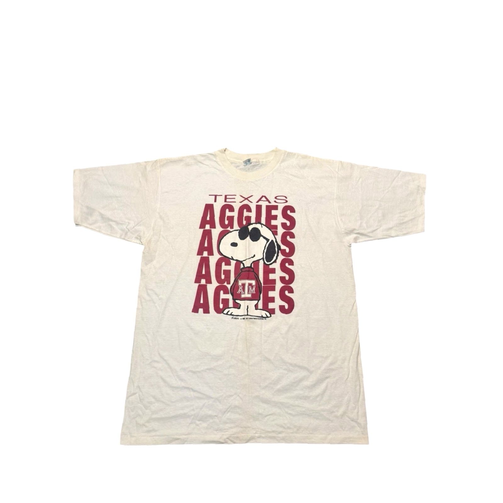 Vintage VINTAGE Texas A&M SNOOPY All Over Print T-Shirt 90s Single Stitch XL White Men | Graphic Print Crew Neck Short Sleeve Cartoon Peanuts Aggies AOP Shirt Size US XL / EU 56 / 4 - 2 Thumbnail
