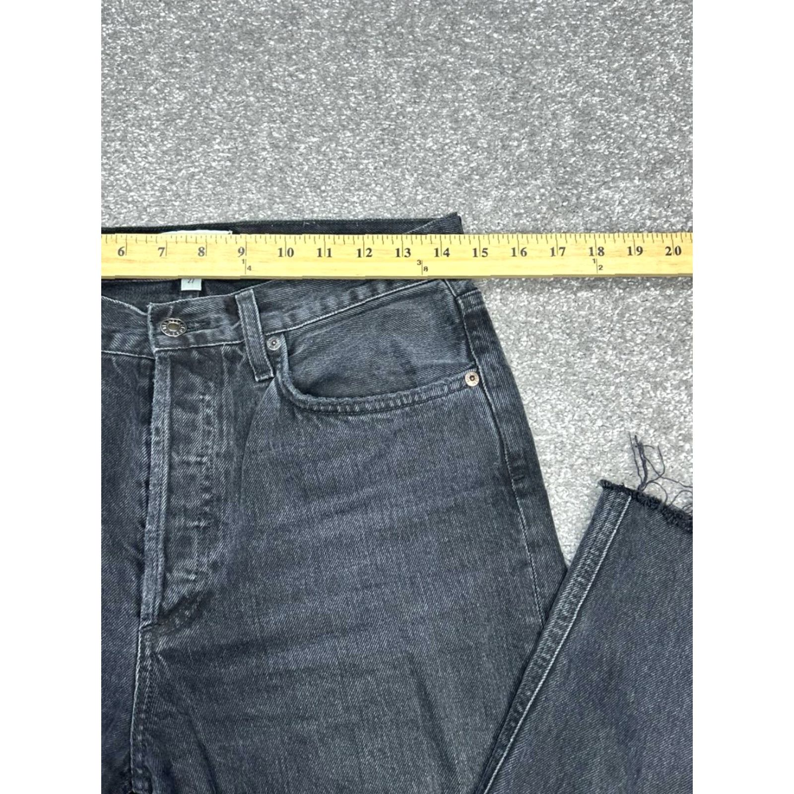 Agolde AGOLDE Lana Jeans Women 27 Black Cotton Distressed Fringe Hem Straight Leg 30x24 Size 27" / US 4 / IT 40 - 3 Thumbnail