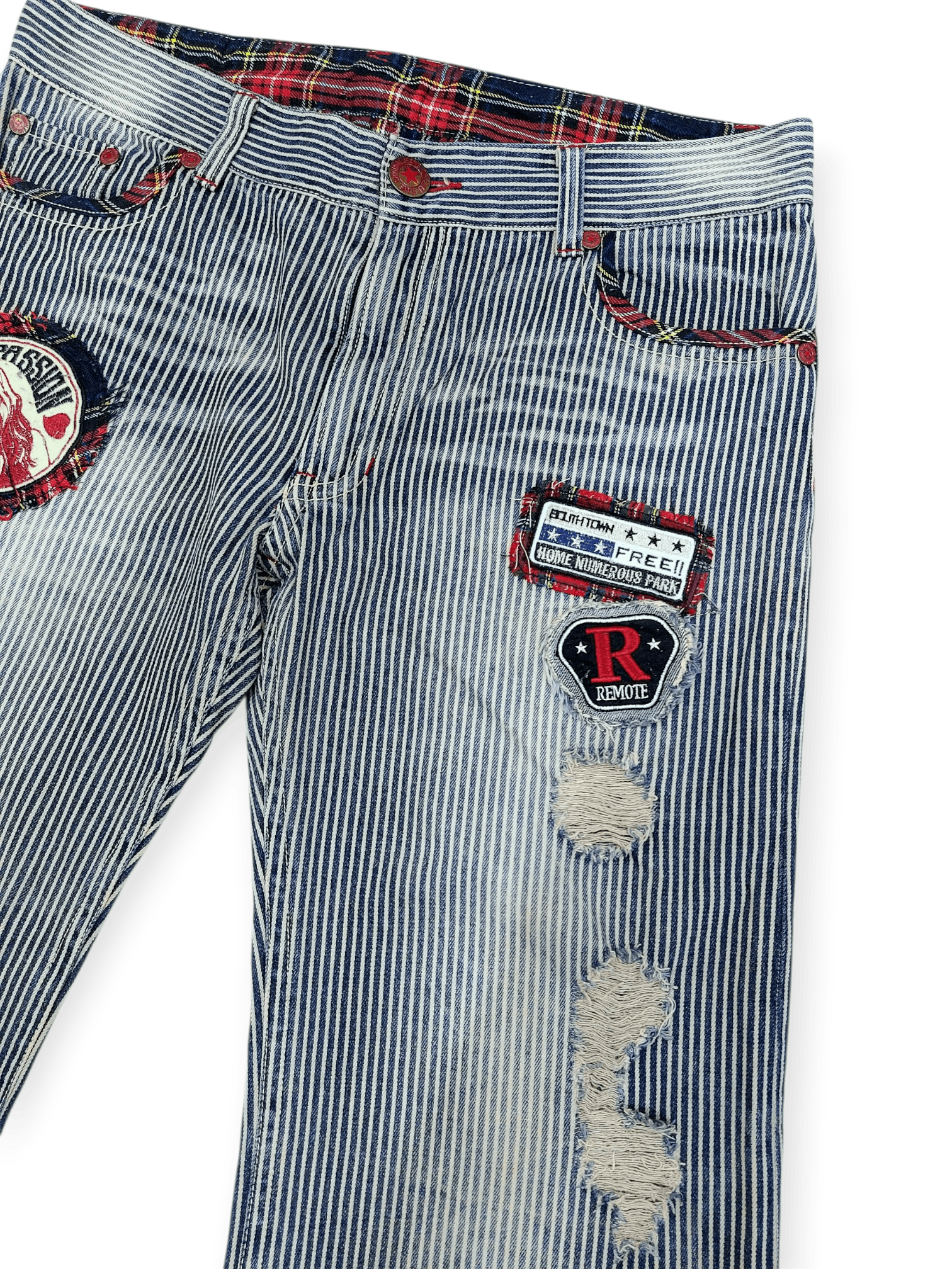 If Six Was Nine Y2K Patchwork Hickory Stripe Baggy Original Jeans Size US 35 - 5 Thumbnail