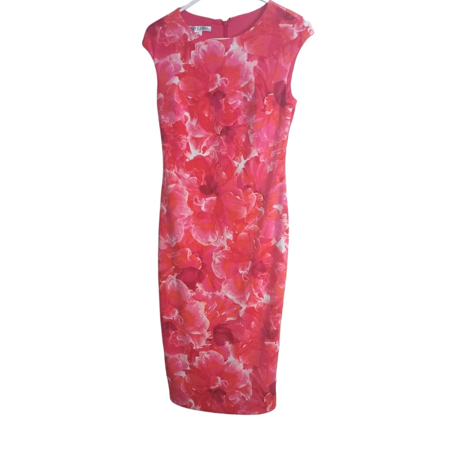 MAGGY LONDON Maggy London Sheath Dress Womens Size 4 Red Floral Crew Neck Sleeveless Zip US Size S / US 4 / IT 40 - 3 Thumbnail