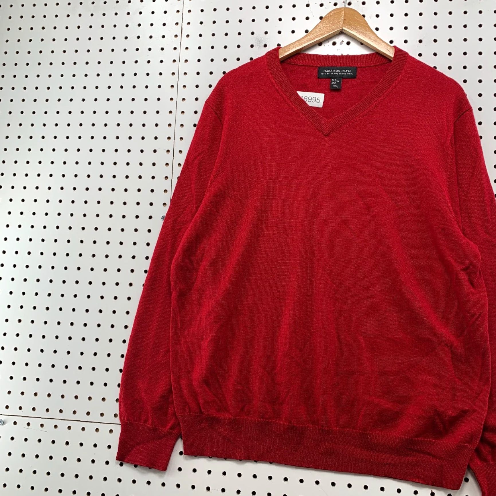 Vintage Harrison Davis Merino Wool Sweater Mens XL Red Lightweight V Neck Long Sleeve Size US XL / EU 56 / 4 - 5 Thumbnail