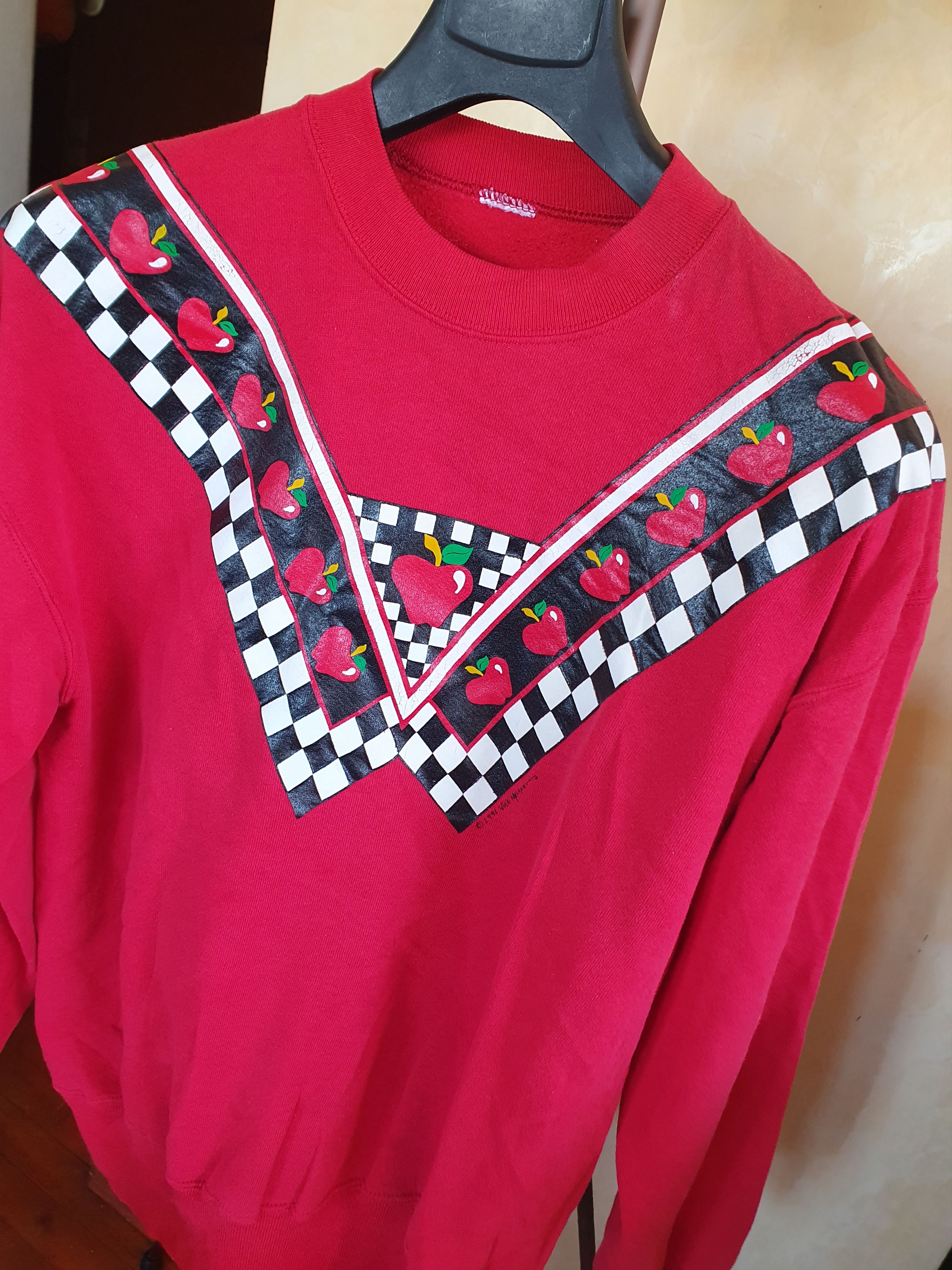 Vintage Vicki Melhart Vtg 1991 Sweatshirt Apple Checkered Retro sz M Size US M / EU 48-50 / 2 - 6 Thumbnail