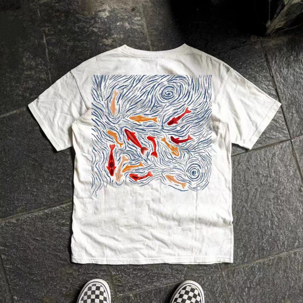Vintage White washed retro fish graffiti print t-shirt Size US M / EU 48-50 / 2 - 1 Thumbnail