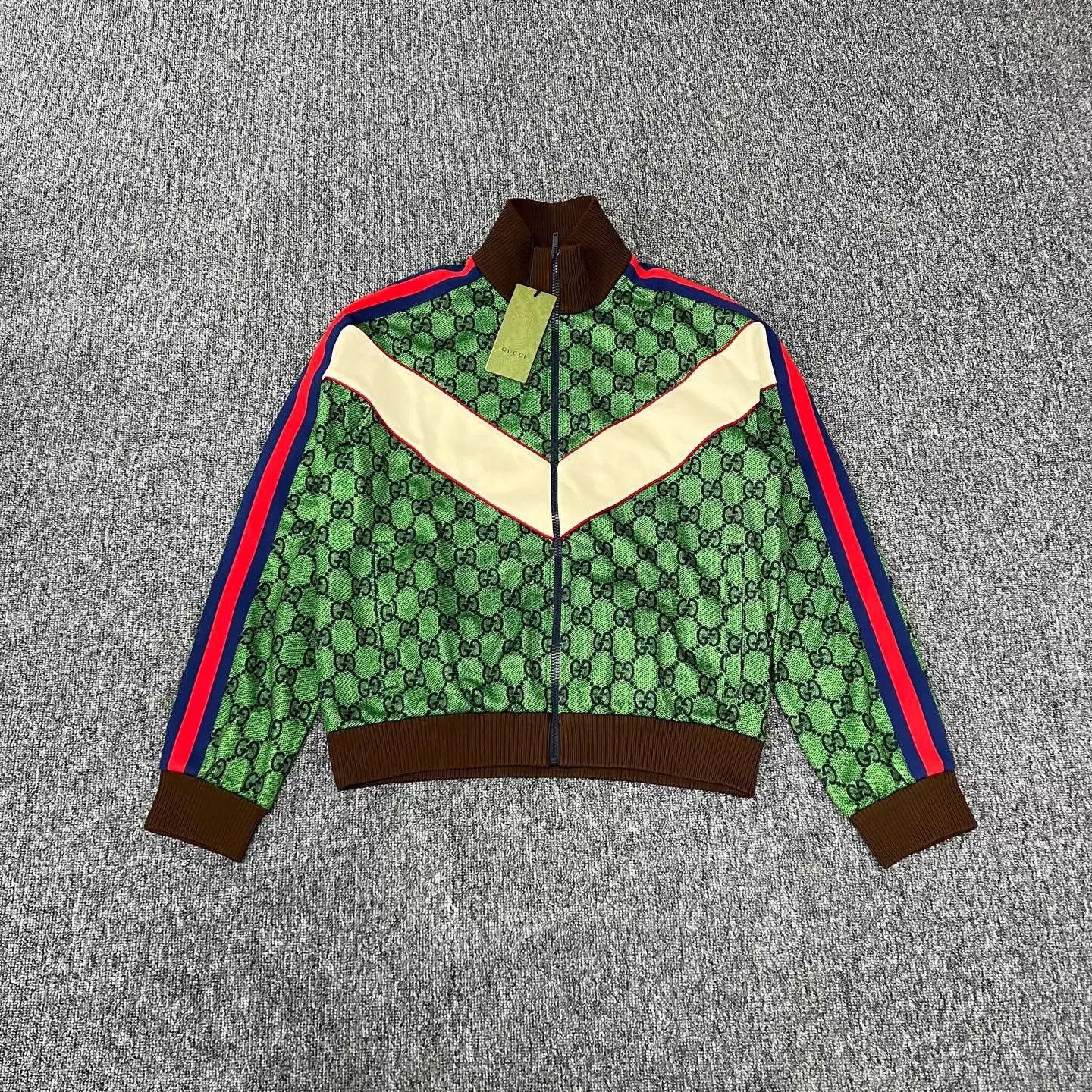 Gucci Gucci GG Allover Red-Blue Stripe Sleeve Jacket L Unisex Size L / US 10 / IT 46 - 1 Thumbnail