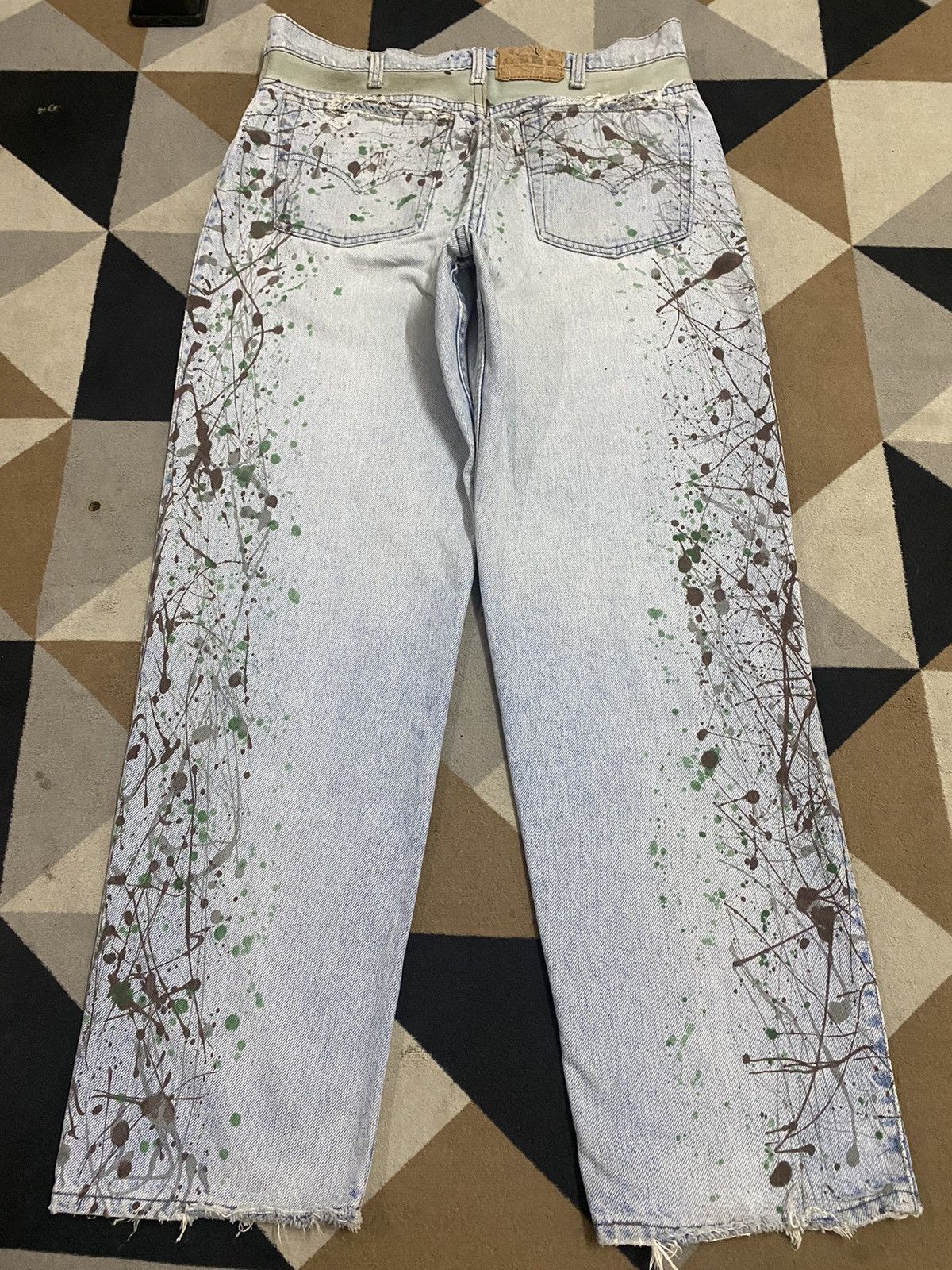 Levi's Made & Crafted Vintage 90’s Levis Leather Hybrid Denim Paint Splatter Jeans Size US 33 - 3 Thumbnail