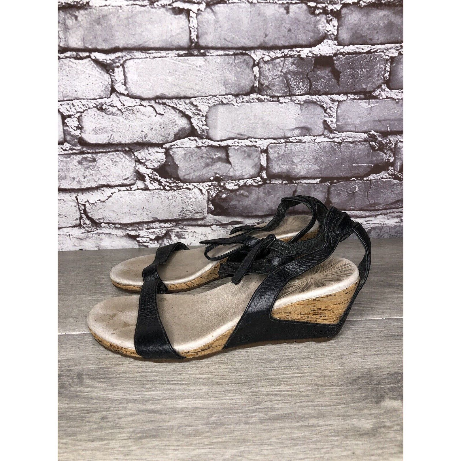 Patagonia Patagonia Black Leather Ankle Strap Cork Wedge Sandals Women Size US 6.5 / IT 36.5 - 1 Thumbnail
