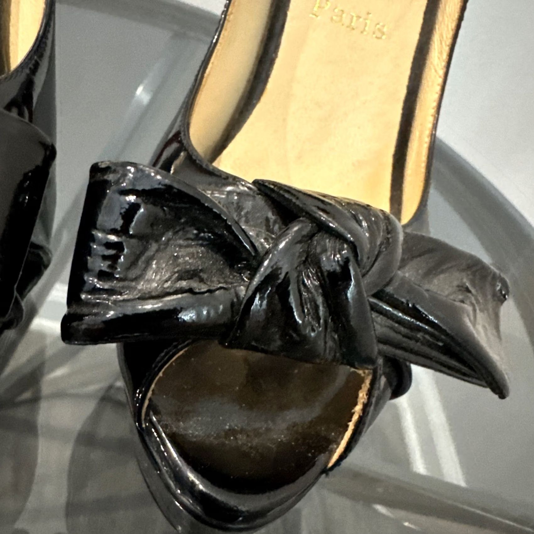 Christian Louboutin Christian Louboutin Pump Womens Black Patent Leather Madame Butterfly Peep Toe Pumps Size US 6 / IT 36 - 7 Thumbnail