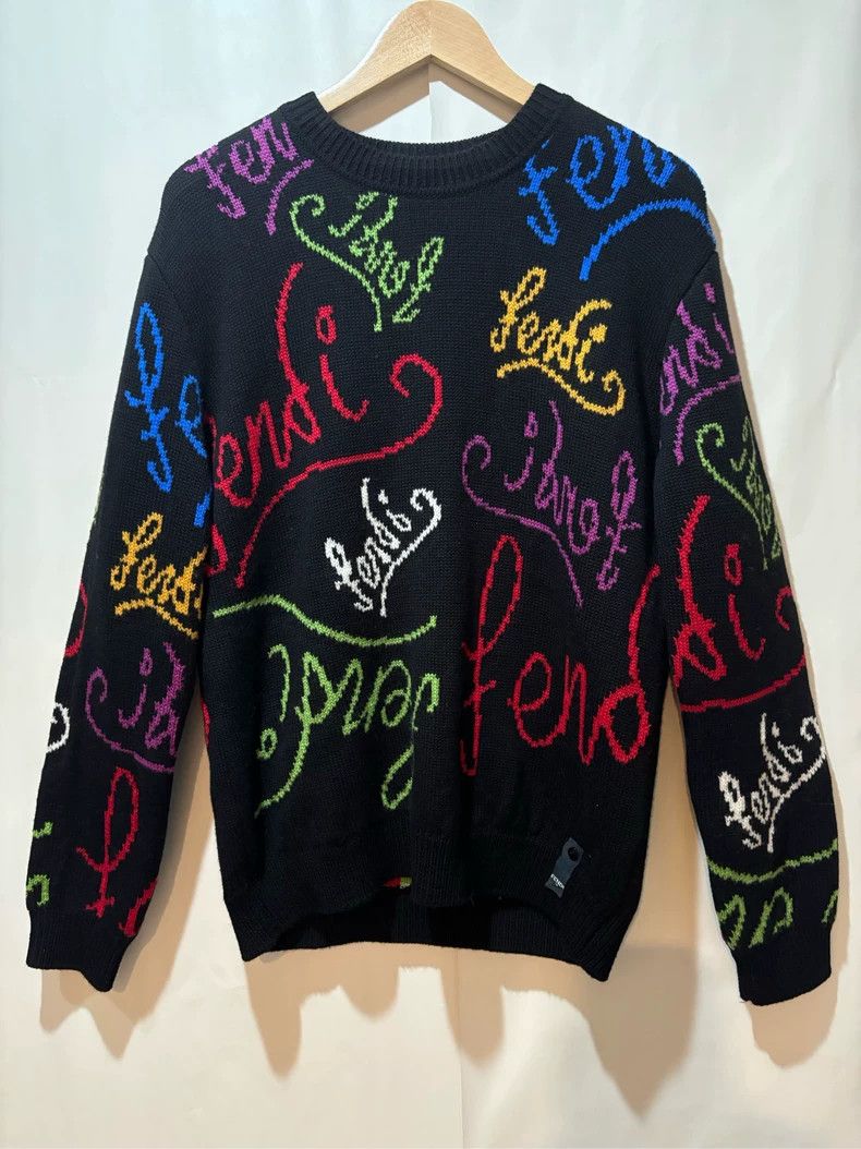 Fendi Fendi Logo Print Round Neck Wool Sweater - dmc Size US M / EU 48-50 / 2 - 1 Thumbnail