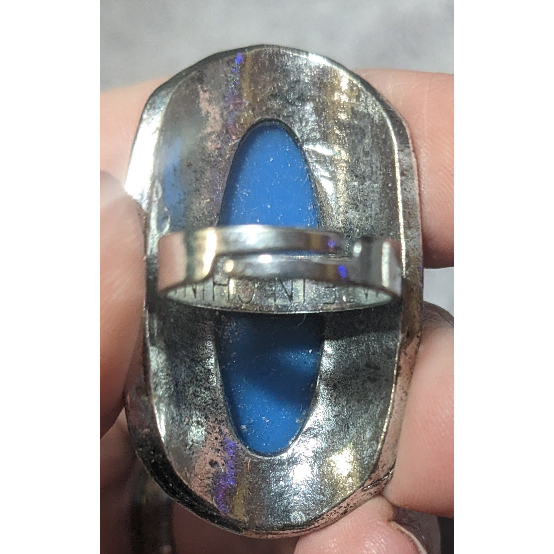 Other Bohemian Large Blue Stone Silver Tone Adjustable Ring Size 6 Size ONE SIZE - 4 Thumbnail