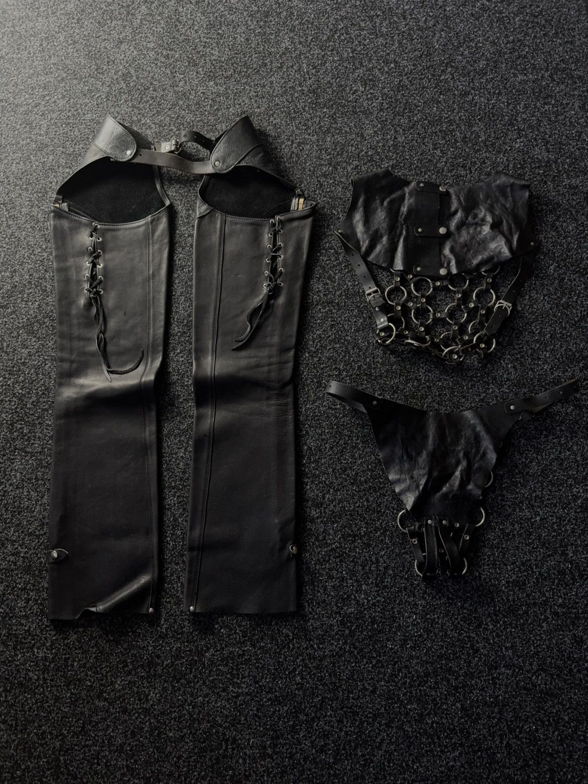 Japanese Brand Gothic BDSM Leather Leggings & Chain Harness Costume Size ONE SIZE - 14 Thumbnail