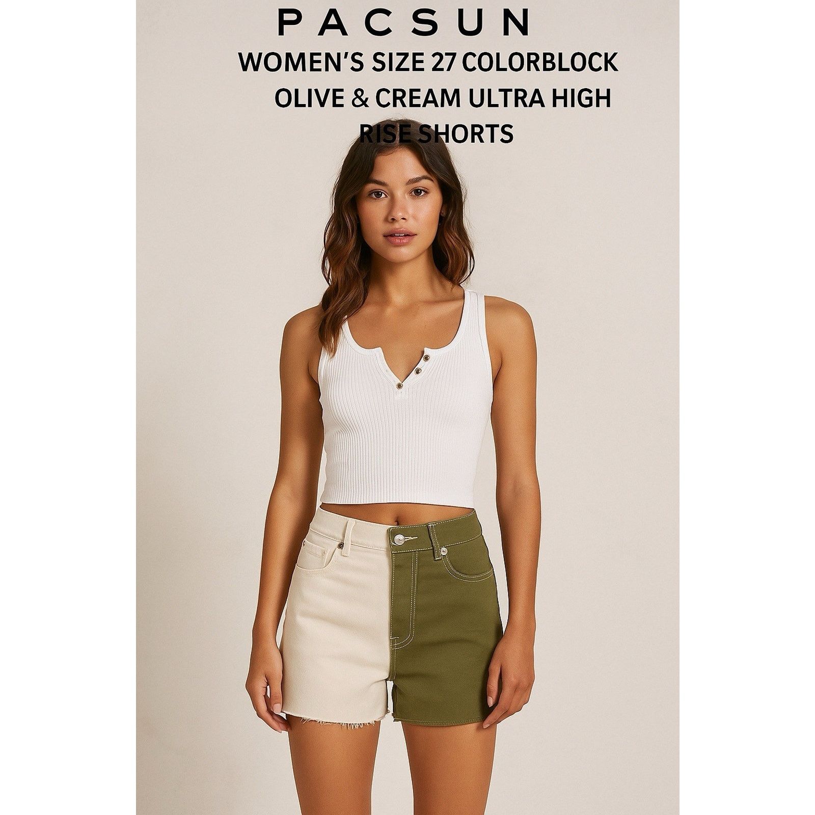 Pacsun PacSun Women’s Size 27 Colorblock Olive & Cream Size 22" - 11 Thumbnail