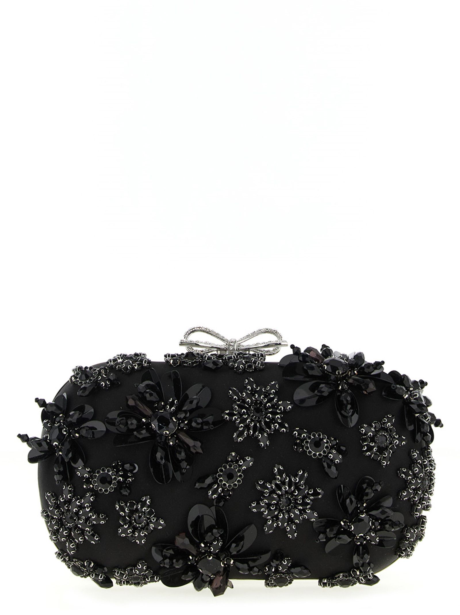 Self-Portrait 'Black Satin Floral Crystal' clutch Size ONE SIZE - 1 Thumbnail