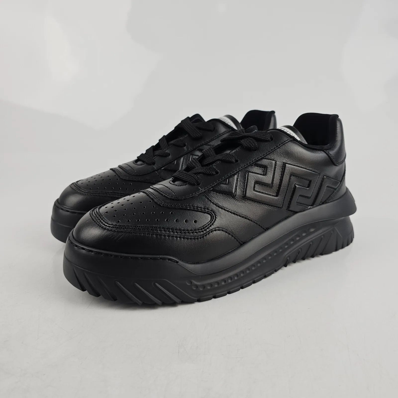 Versace Versace Odissea Greca Black Leather Low Top Sneakers