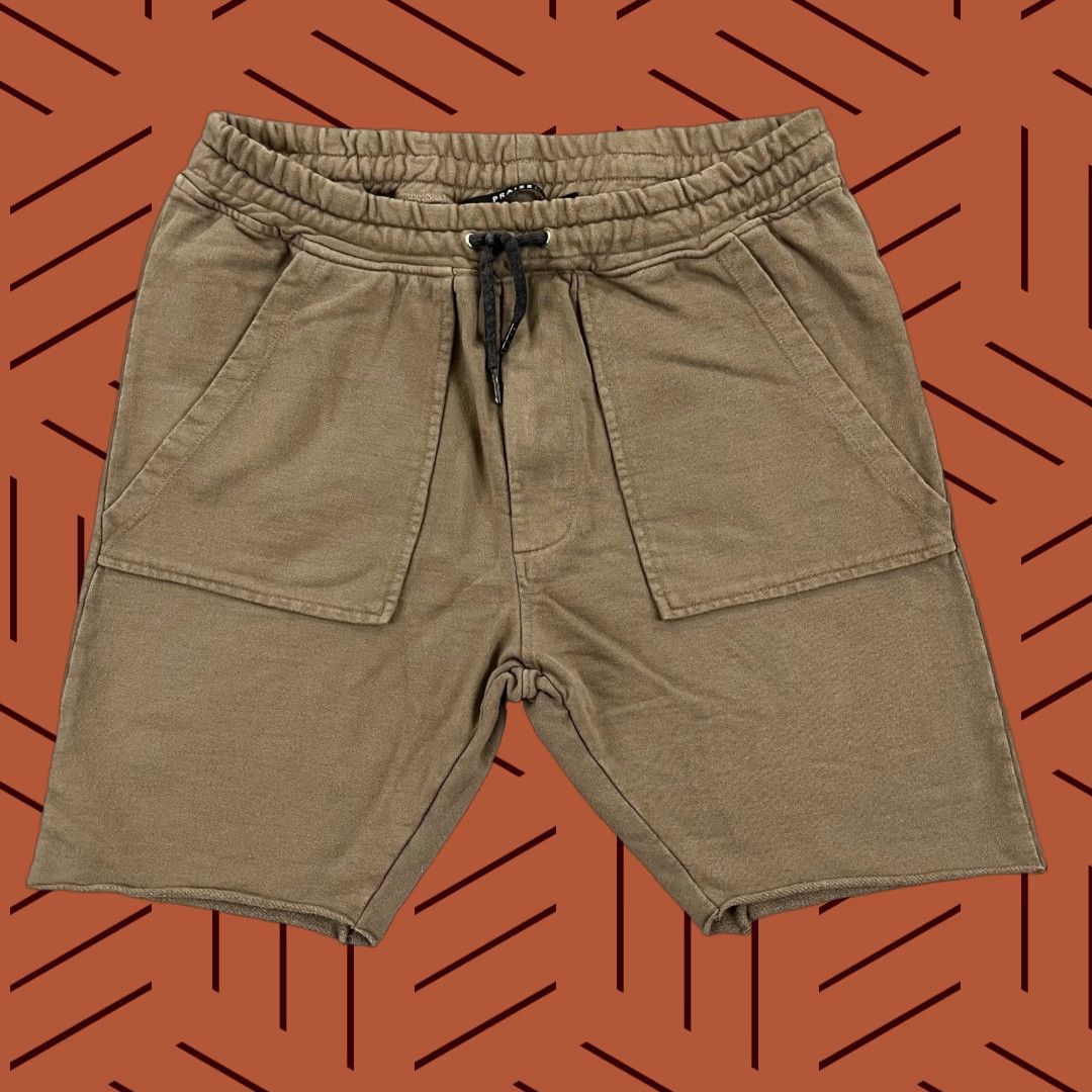 Vintage PRAISE Shorts Mens Small 8" Brown Sweat Lounge Elastic Waist Deep Pockets Size US 29 - 1 Thumbnail