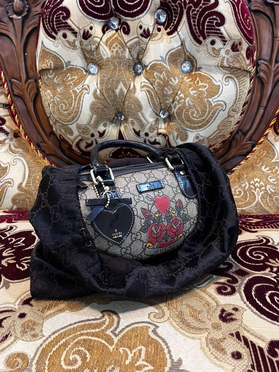 Gucci Authentic Gucci Beige Ebony Heart Tattoo GG Supreme Small Size ONE SIZE - 23 Thumbnail