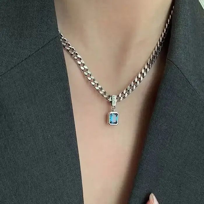 Jewelry Square Blue Necklace Size ONE SIZE - 4 Thumbnail