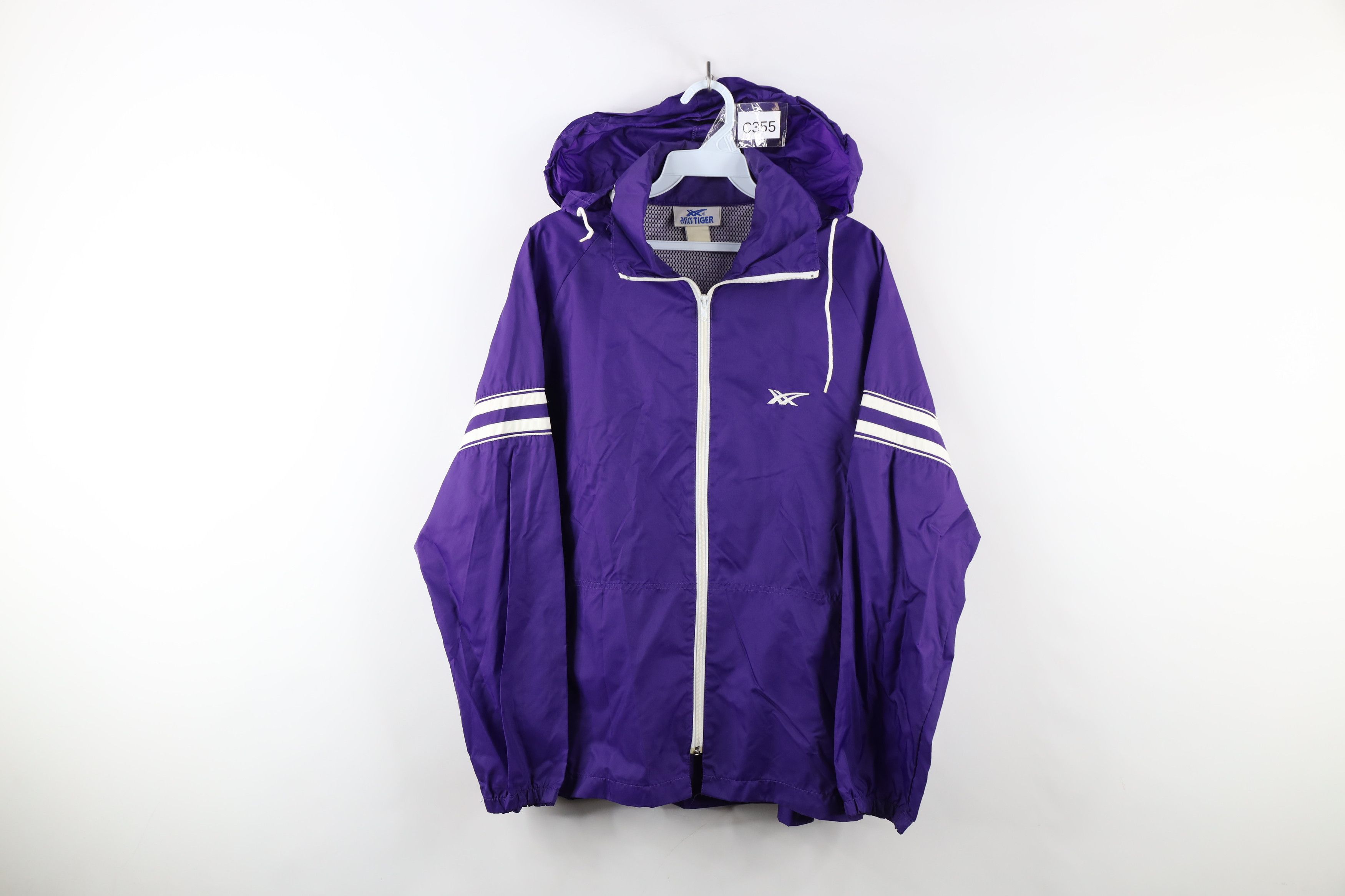 Asics × Vintage Vintage 80s 90s Asics Logo Striped Hooded Windbreaker Jacket Size US M / EU 48-50 / 2 - 1 Thumbnail