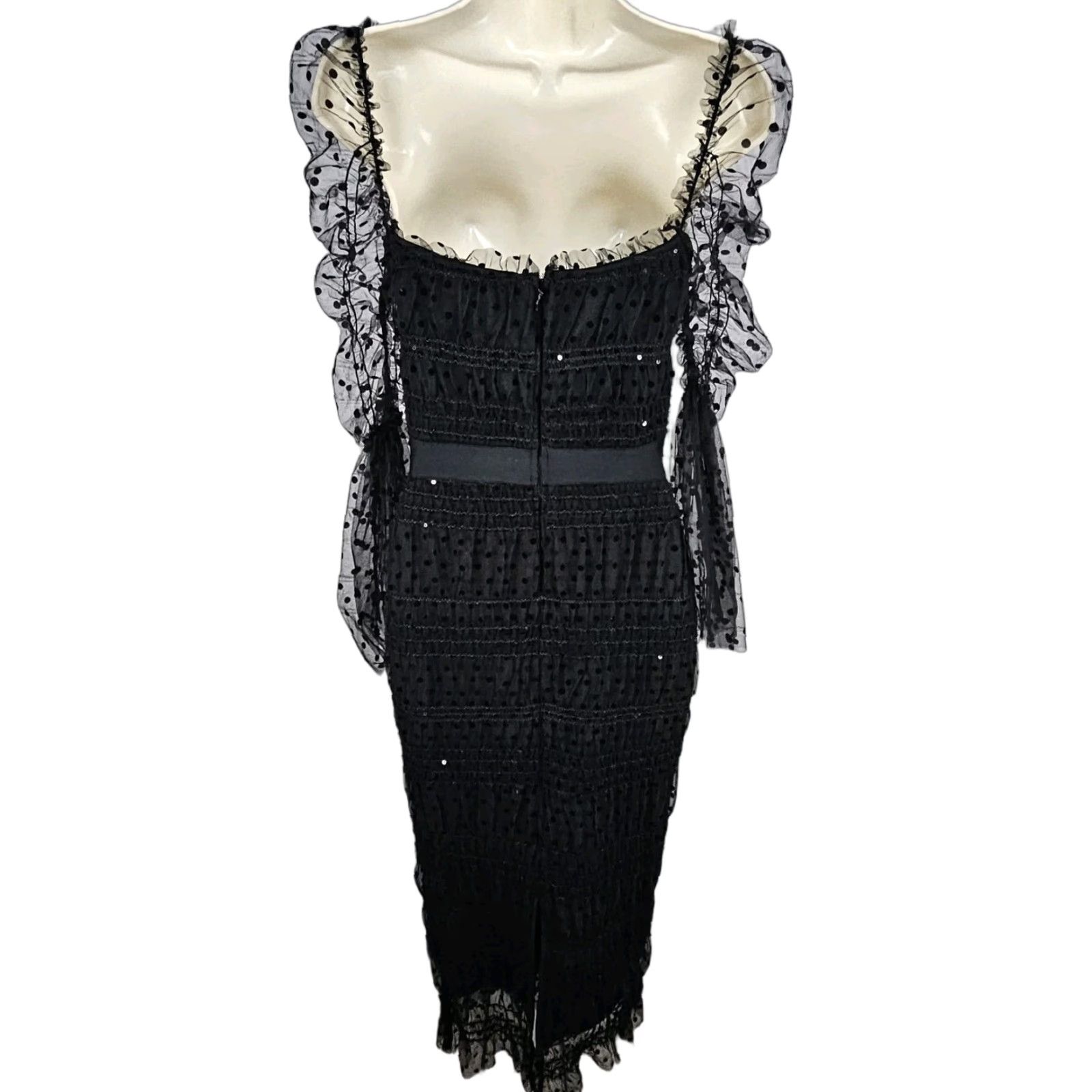 Vintage NWT Bella Barnett Black Sheer Polka Dot Overlay Sequin Bodycon Maxi Dress XS Size XS / US 0-2 / IT 36-38 - 1 Thumbnail