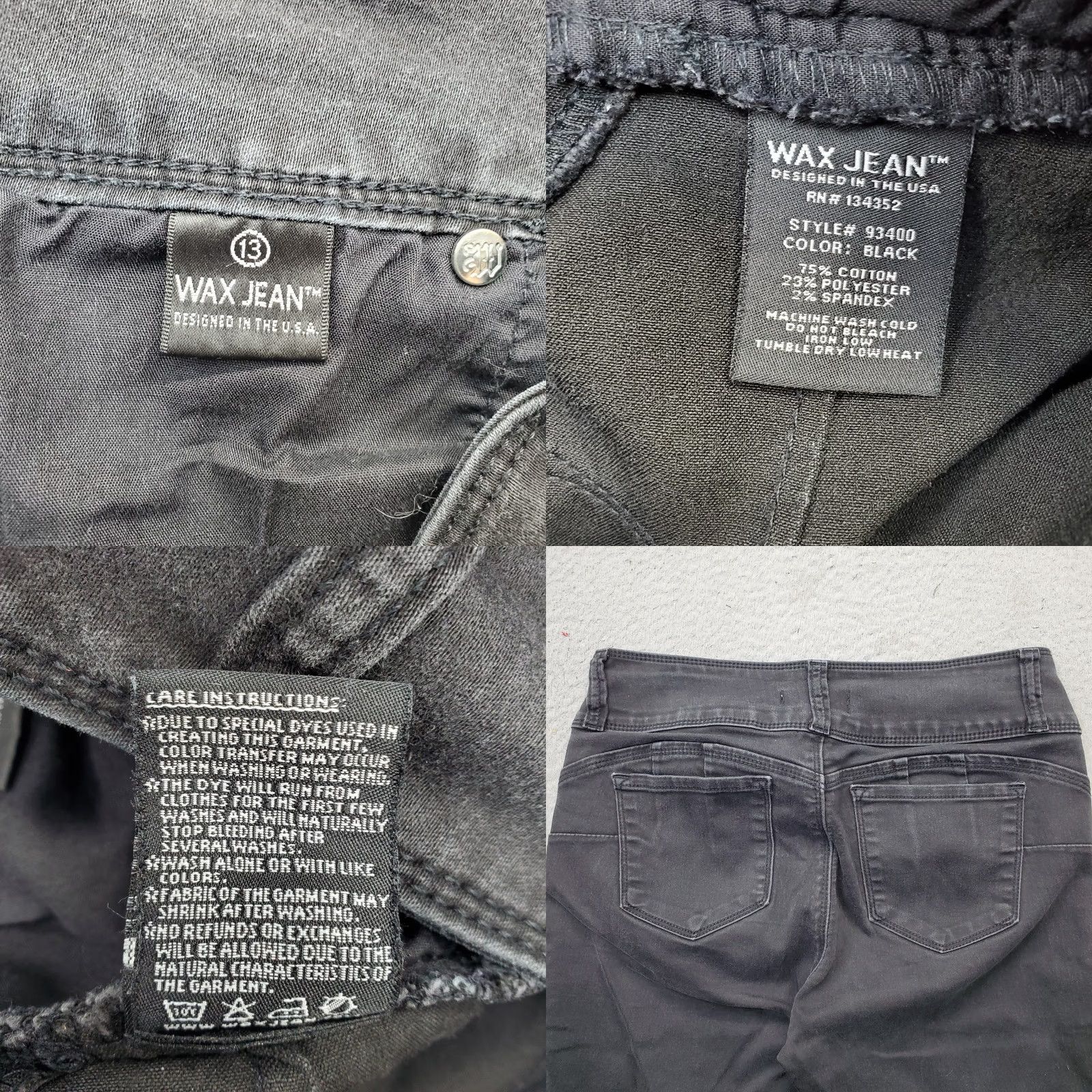 Vintage WAX JEAN Jeans Womens 13 Black Denim 5-Pocket Design 3-Button Fly Straight Leg Shirt Size 34" / US 12 / IT 48 - 8 Thumbnail