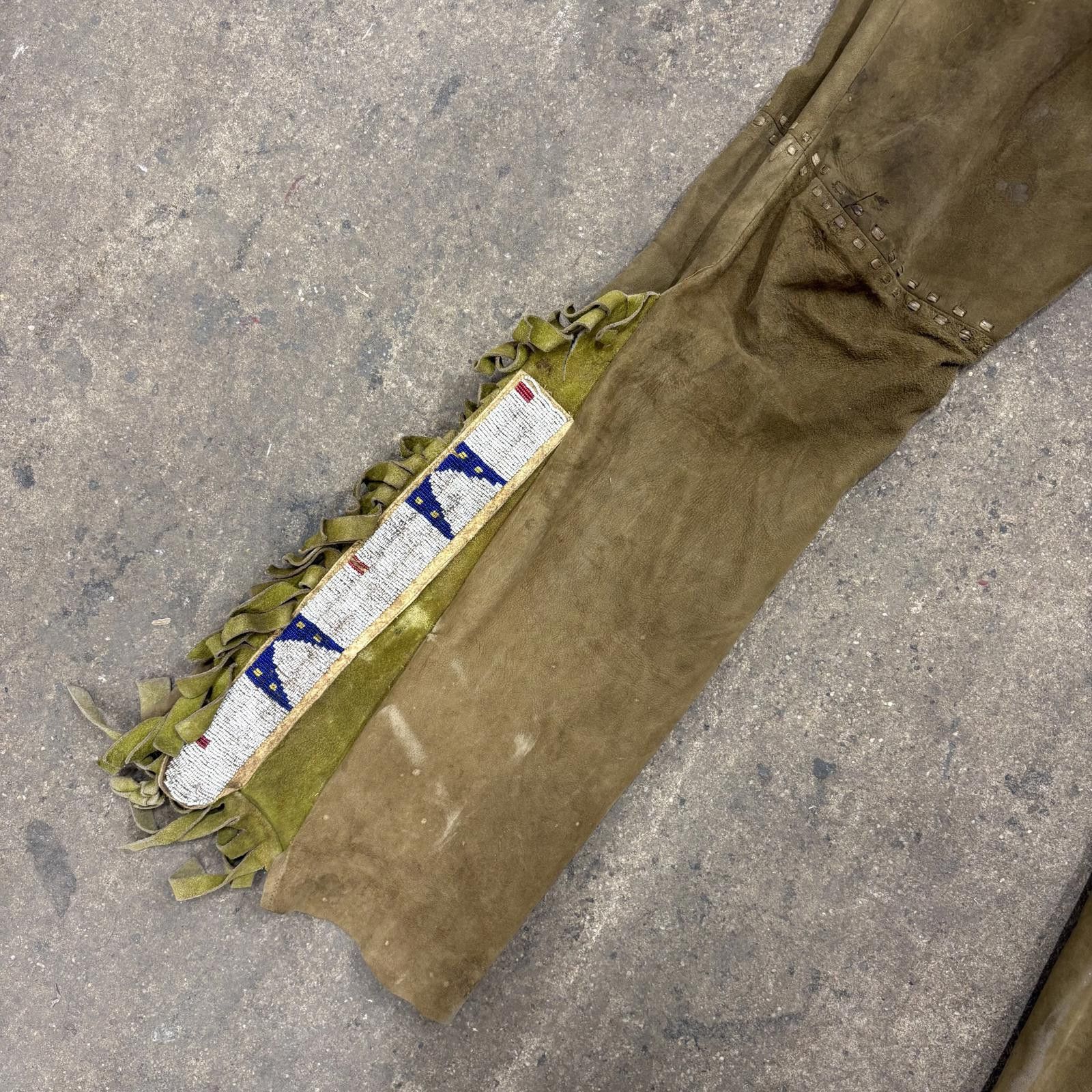 Other Vintage 40s/50s Suede Western Beaded Fringe Trousers Size US 34 / EU 50 - 7 Thumbnail