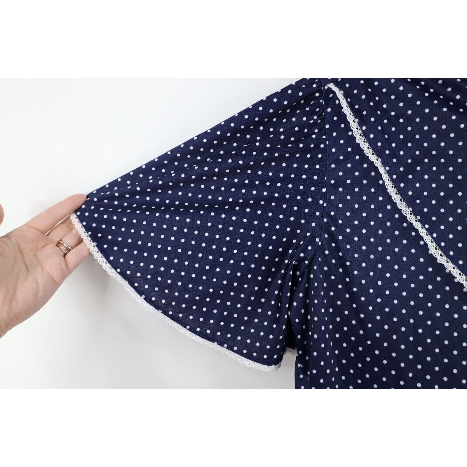 Vintage Vintage 70s Country Primitive Polka Dot Lace Trim Dress Size XXL / US 16-18 / IT 52-54 - 8 Thumbnail