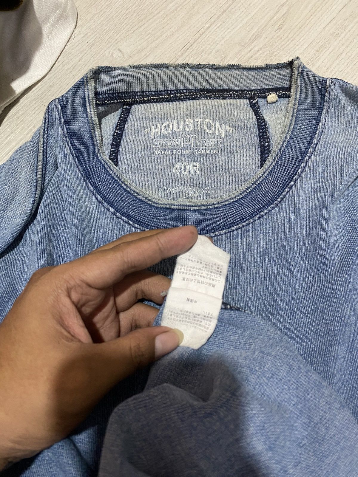 Japanese Brand Vtg houston usmc 1907 union made damaged heavy denim tshirt Size US L / EU 52-54 / 3 - 5 Thumbnail