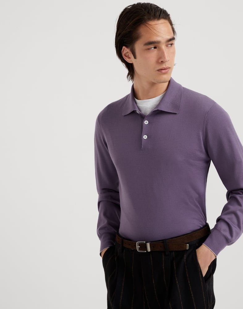 Brunello Cucinelli o1w1db10825 Polo Sweater in Purple Size US L / EU 52-54 / 3 - 1 Thumbnail
