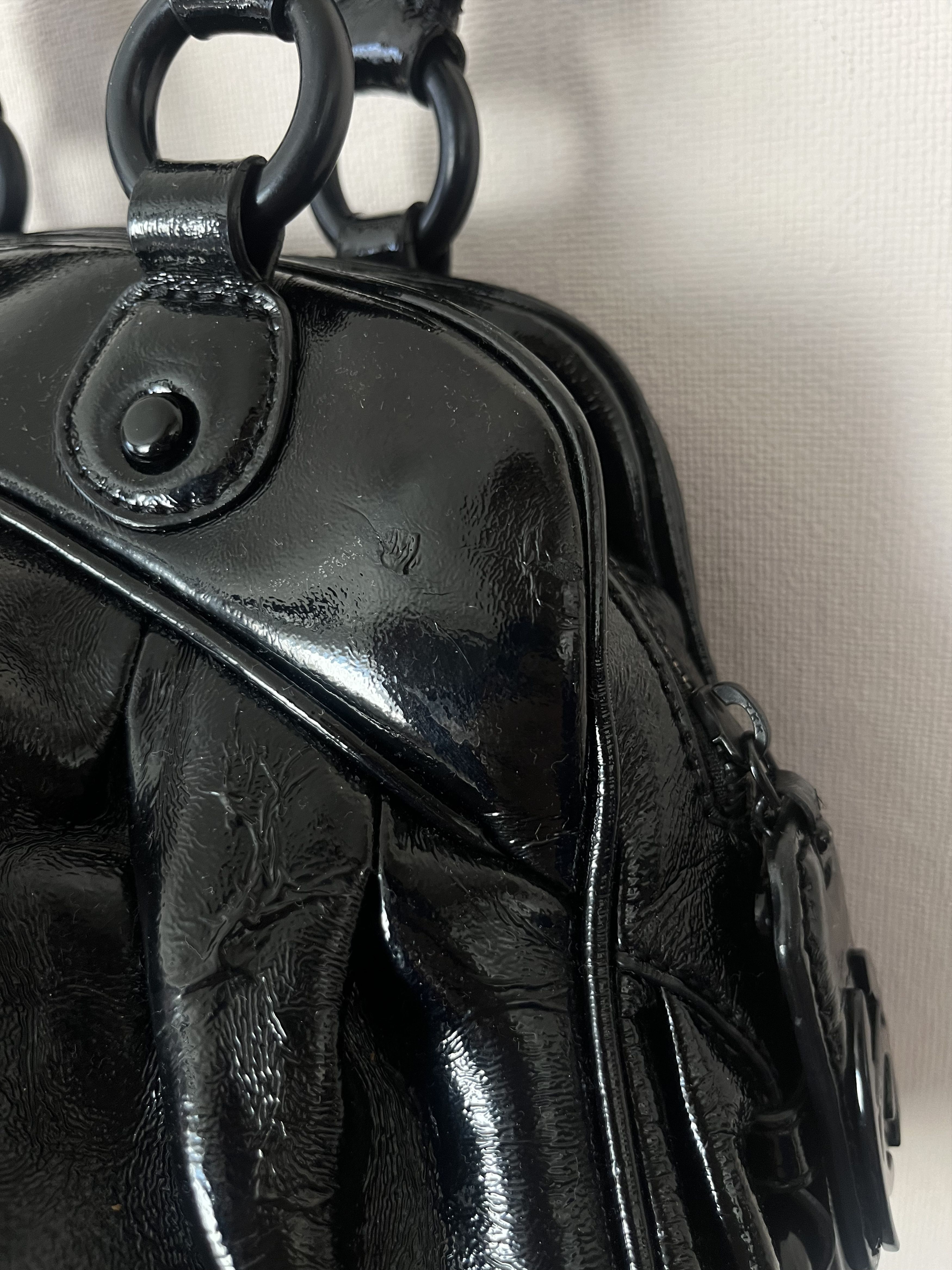 Just Cavalli Just Cavalli Black Patent Leather Satchel Bag Top Handle Size ONE SIZE - 8 Thumbnail