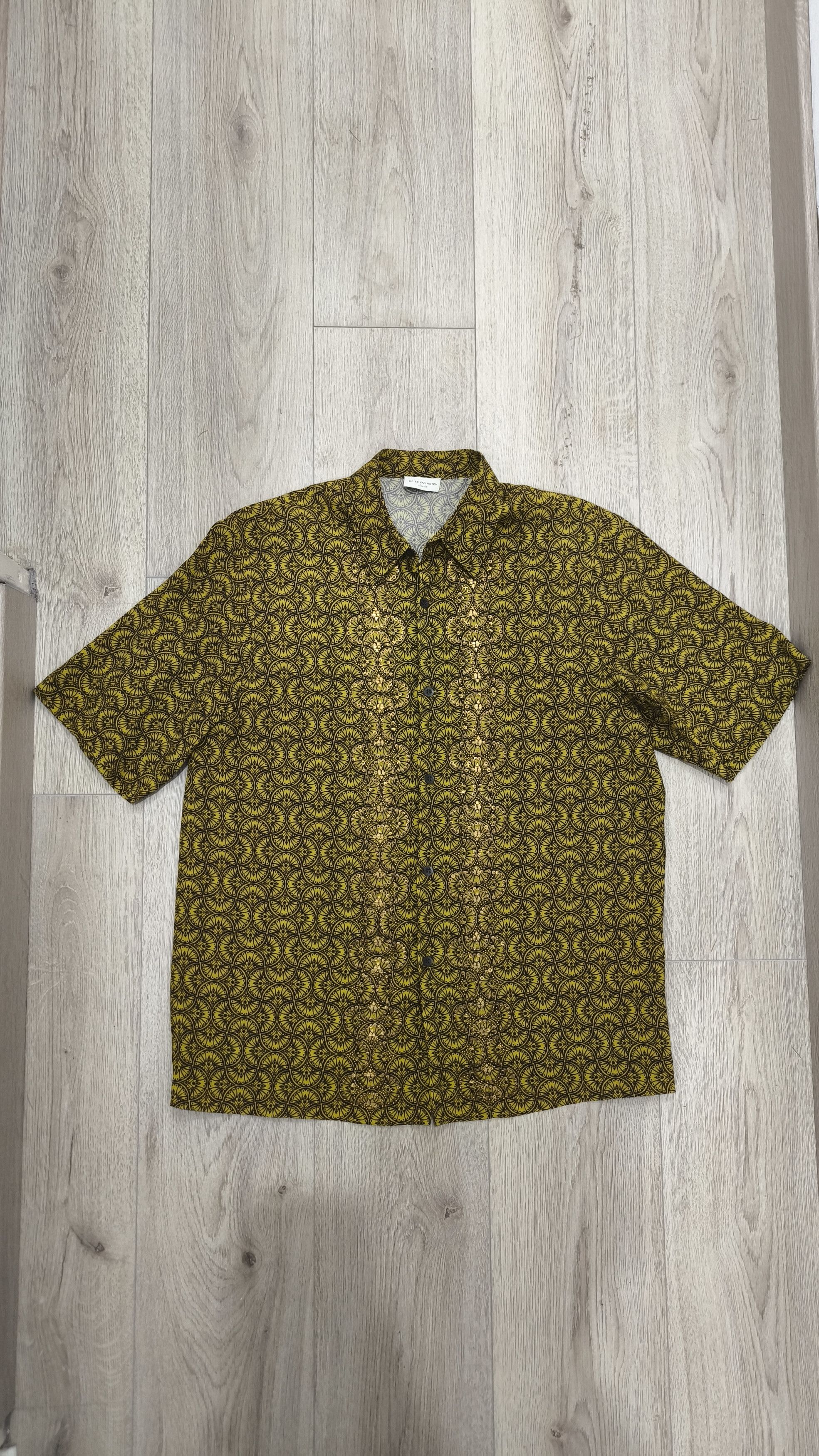 image of Dries Van Noten - Embroidered Clasen Embellished Shirt in Kaki, Men's (Size Medium)
