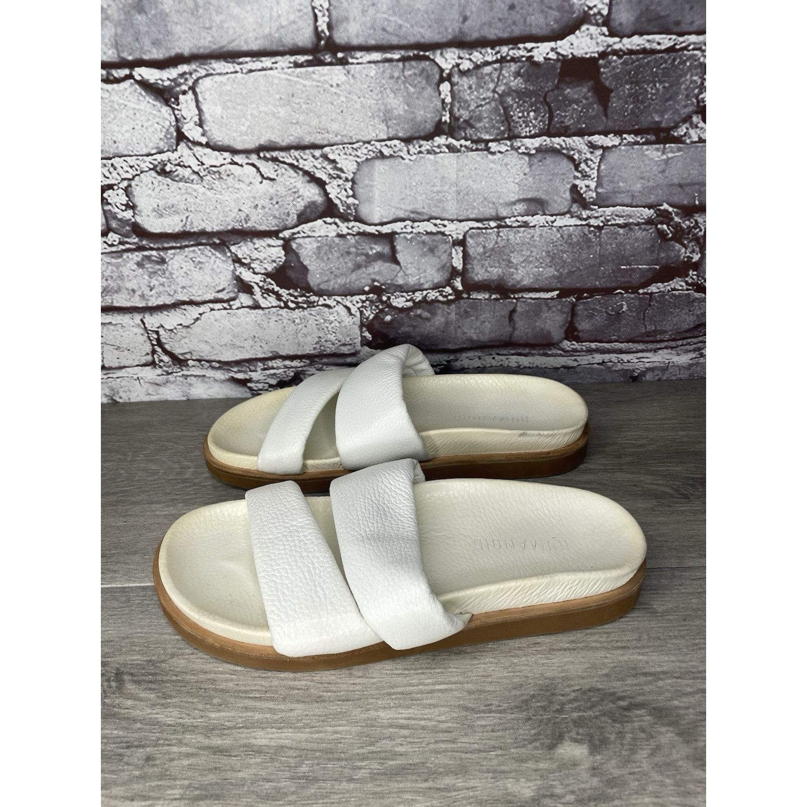 Other Humanoid White Leather Platform Strap Slides Wedge Sandals W Size US 8.5 / IT 38.5 - 22 Thumbnail
