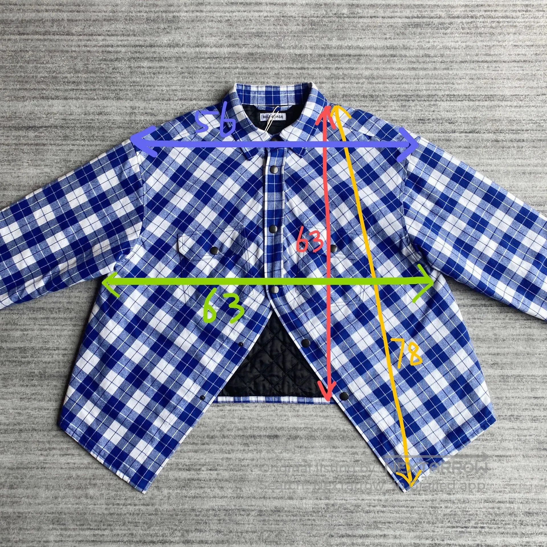Balenciaga White Blue Checkered Shirt Jacket.