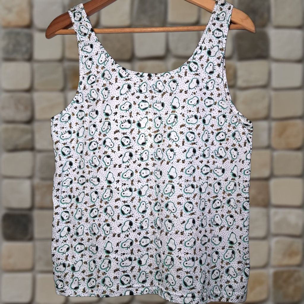 Peanuts VINTAGE Peanuts Snoopy Tank Top Women M White Sleeveless Scoop Neck Undershirt Casual Regular Knit Cotton Front Graphic?? Size M / US 6-8 / IT 42-44 - 1 Thumbnail