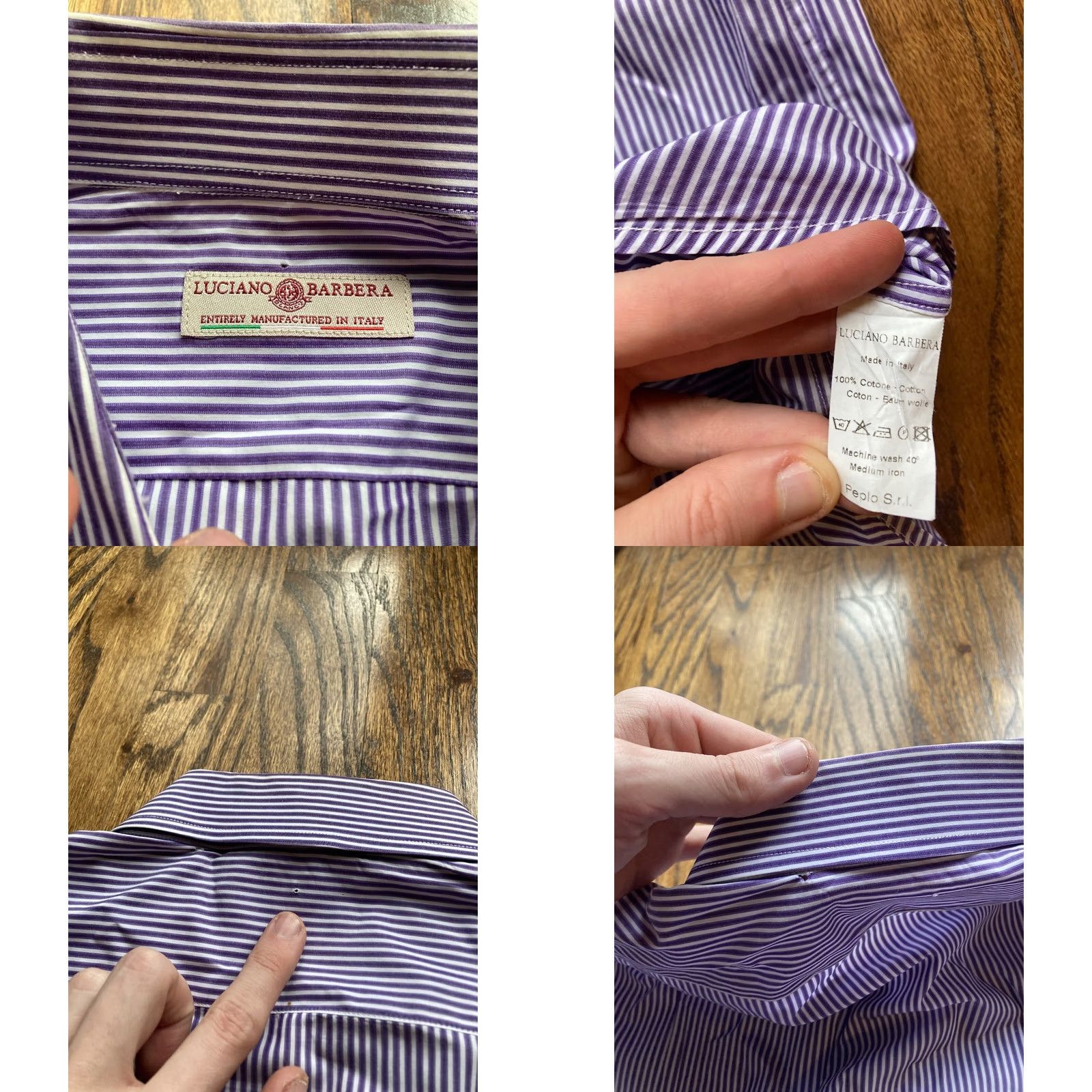 Vintage LUCIANO BARBERA Mens Large Striped Dress Shirt Purple Made In Italy Cotton Size 42R - 8 Thumbnail