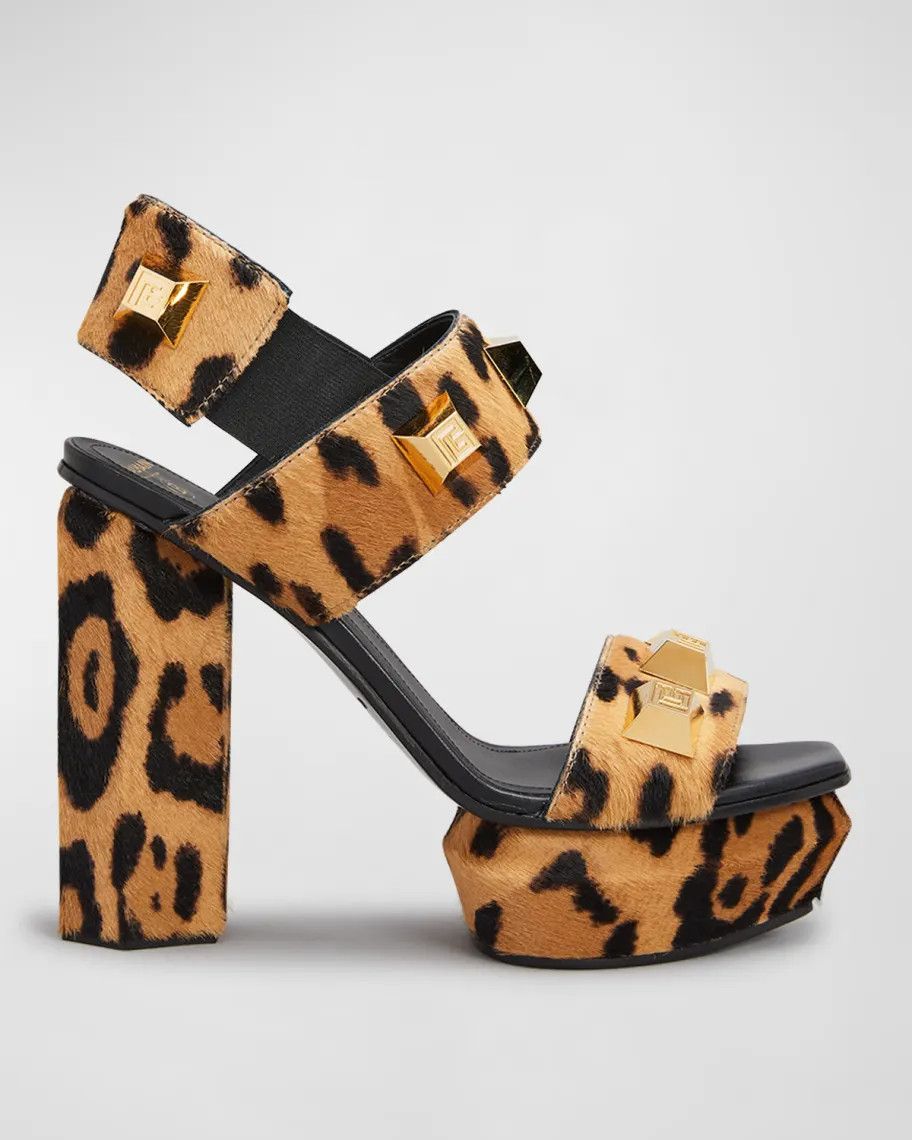 o1srvl11e0524 Platform Studded Sandals in Leopard