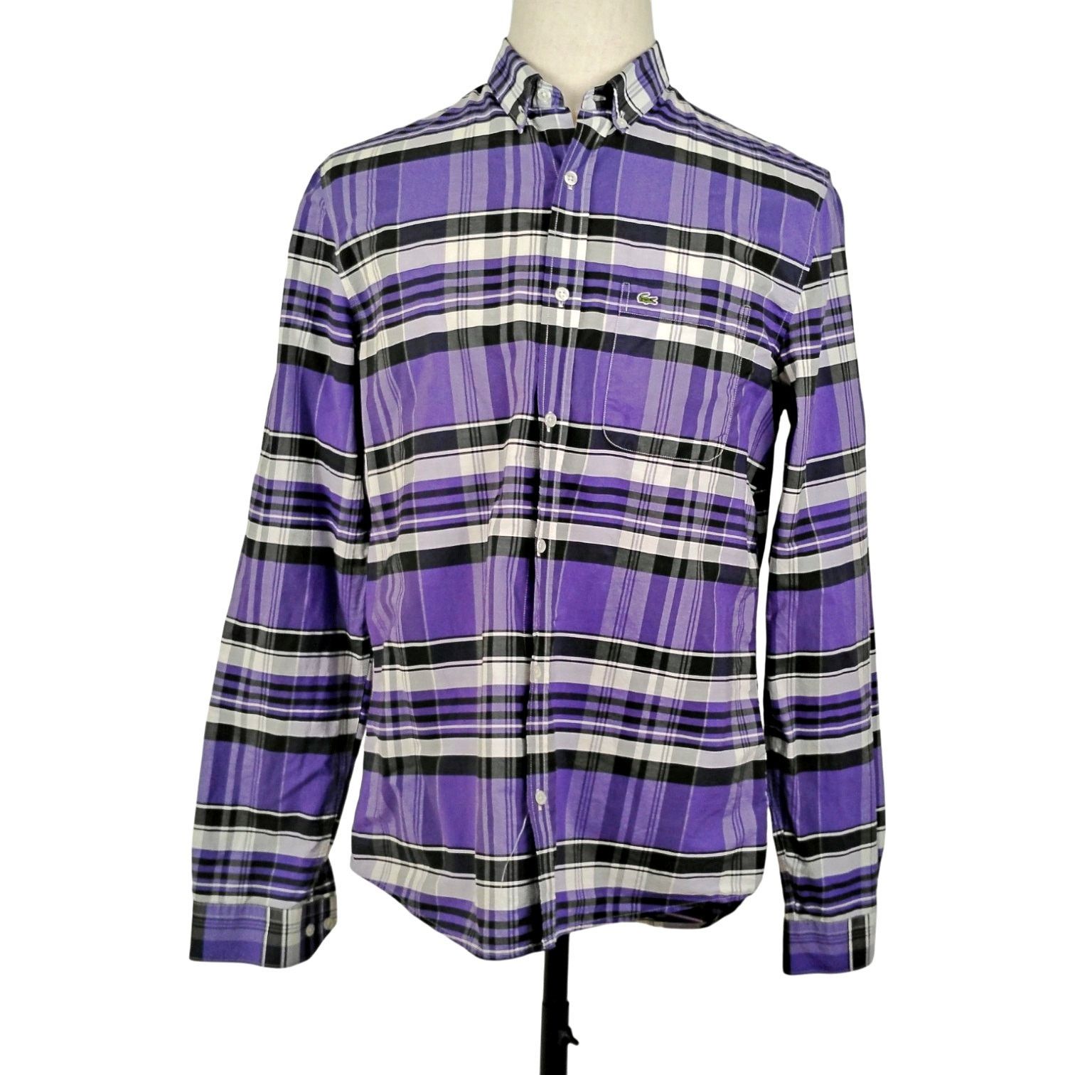 Lacoste Lacoste Live Skinny Fit Purple Plaid Button Down Shirt Size US L / EU 52-54 / 3 - 3 Thumbnail