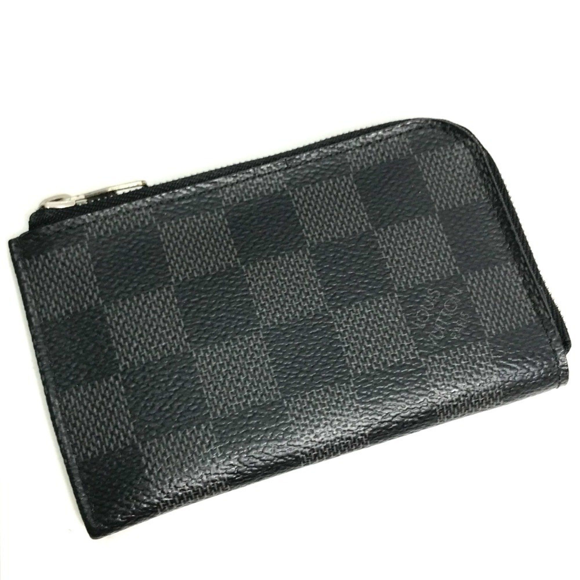 Louis Vuitton LOUIS VUITTON N61237 Damier Graphite Porte-Monnaie L-Zip Coin Case, Canvas, Men's, Black Size ONE SIZE - 1 Thumbnail