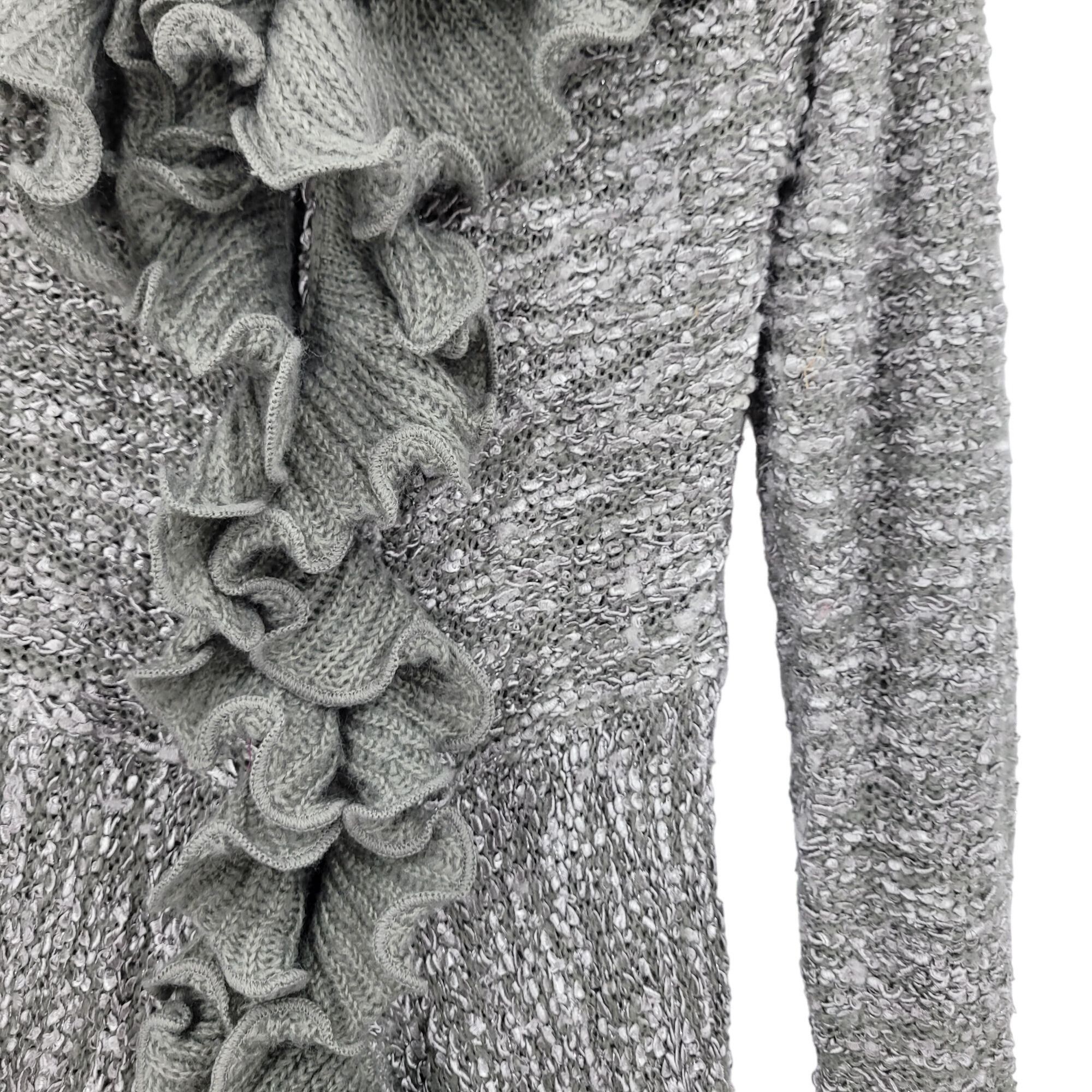 Vintage 90s Wool Ruffled Knit Cardigan Sweater Duster L Gray Fairy Size L / US 10 / IT 46 - 6 Thumbnail