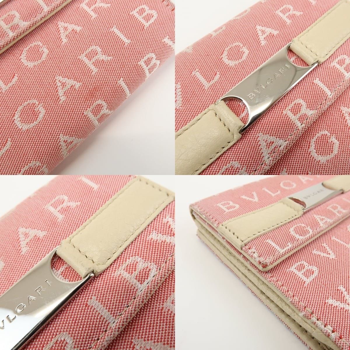 Bvlgari Bvlgari Logo Mania Canvas & Leather Compact Wallet Pink Size ONE SIZE - 6 Thumbnail