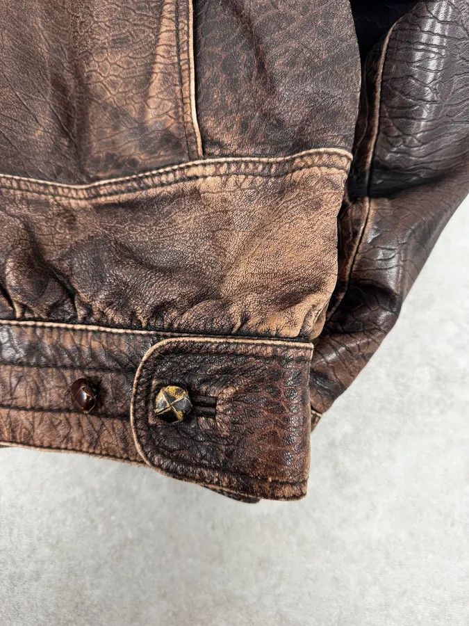 Vintage 2000s Archive Brown Naval Eroded Leather Jacket Size US L / EU 52-54 / 3 - 11 Thumbnail