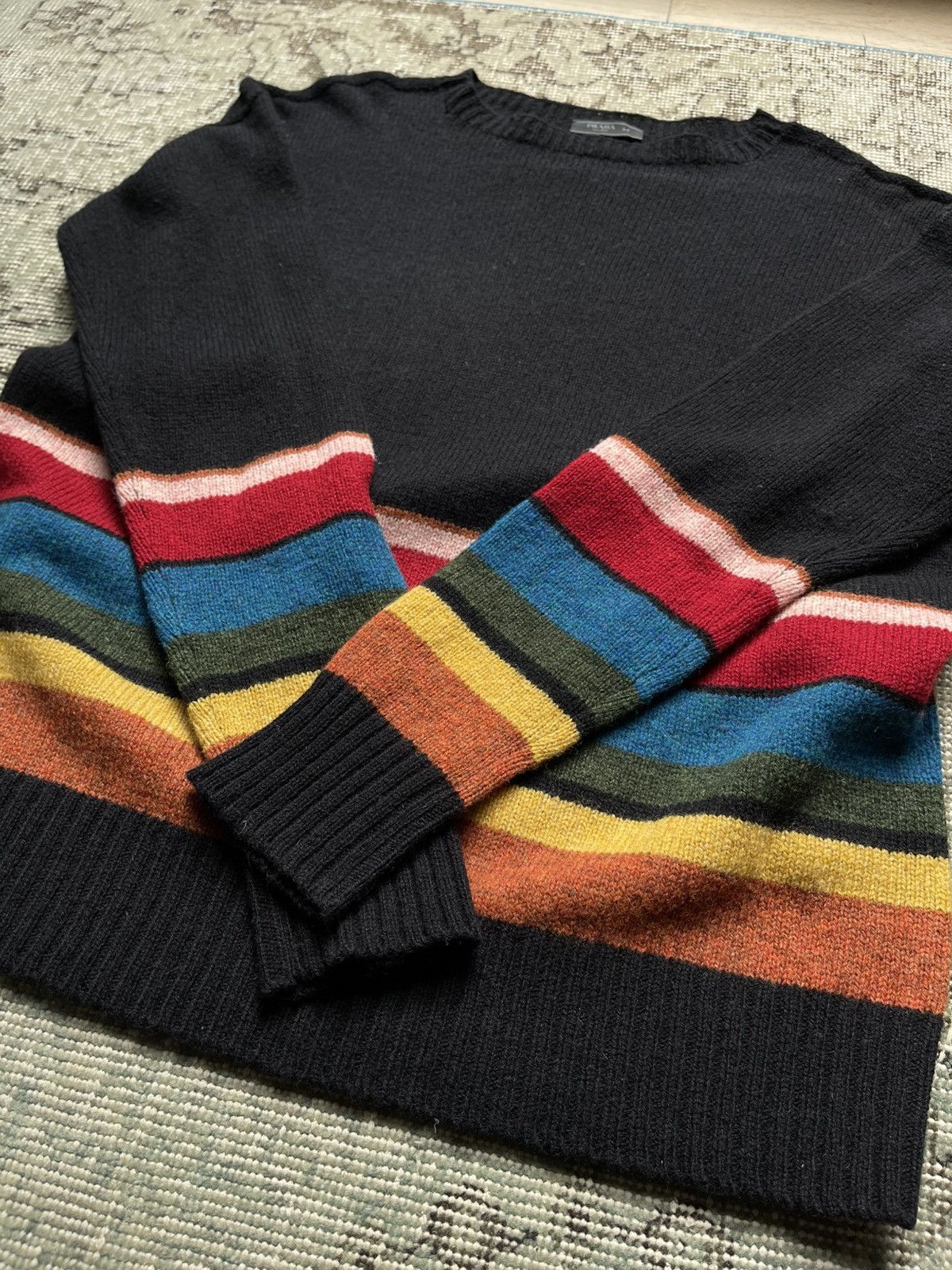 Prada Prada 2018 Black Oversized Sweater With Colourful Stripes Size US L / EU 52-54 / 3 - 7 Thumbnail